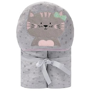 Cobertor Bordado de Microfibra Papi Friends Com Capuz - Gatinha Miau